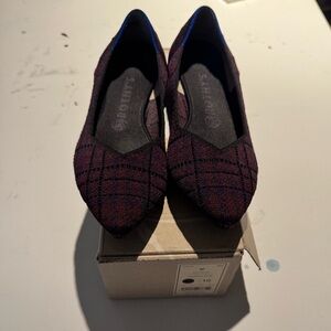 Retired Rothy's Purple and Navy Plaid Pointed Cranberry Plaid Flats